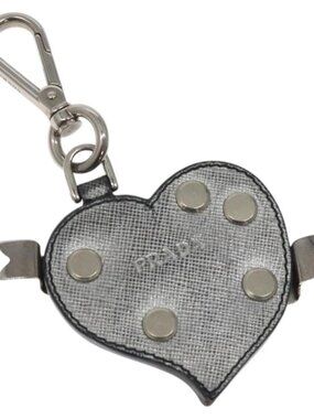PRADA Charm Safiano leather Silver Auth ac3850